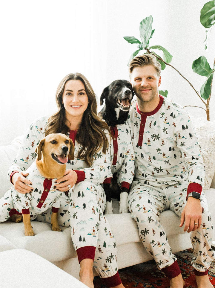 Gift for Dog Moms Matching Pet and Owner Pajamas Set in Ruby Red Satin dogs,  Cats and People Silk Pj's 
