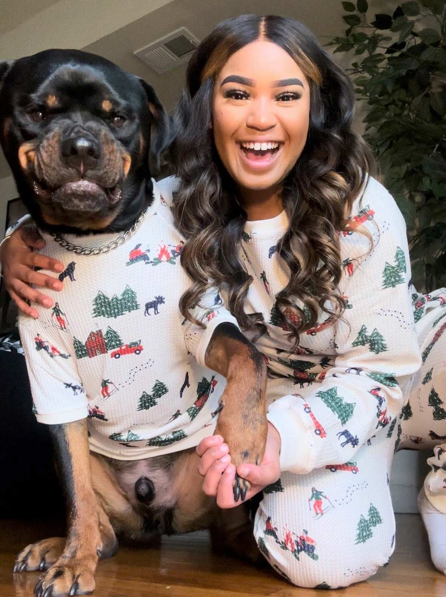 Matching Waffle Knit Pajamas by Dog Threads, Matching Dog Christmas Pajamas